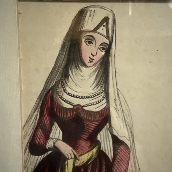 Antique Dark Thin Oak Mission Arts & Crafts Frame W/ Fashionable Woman 9x7” - Picture 3 of 8